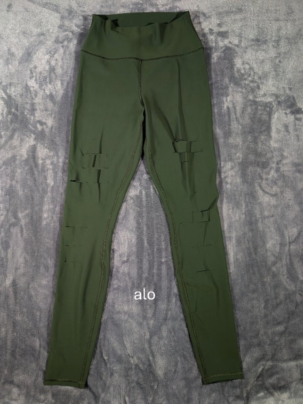 Alo Yoga High Waist Ripped Warrior Legging Hunter Green Pants Size M, 1268